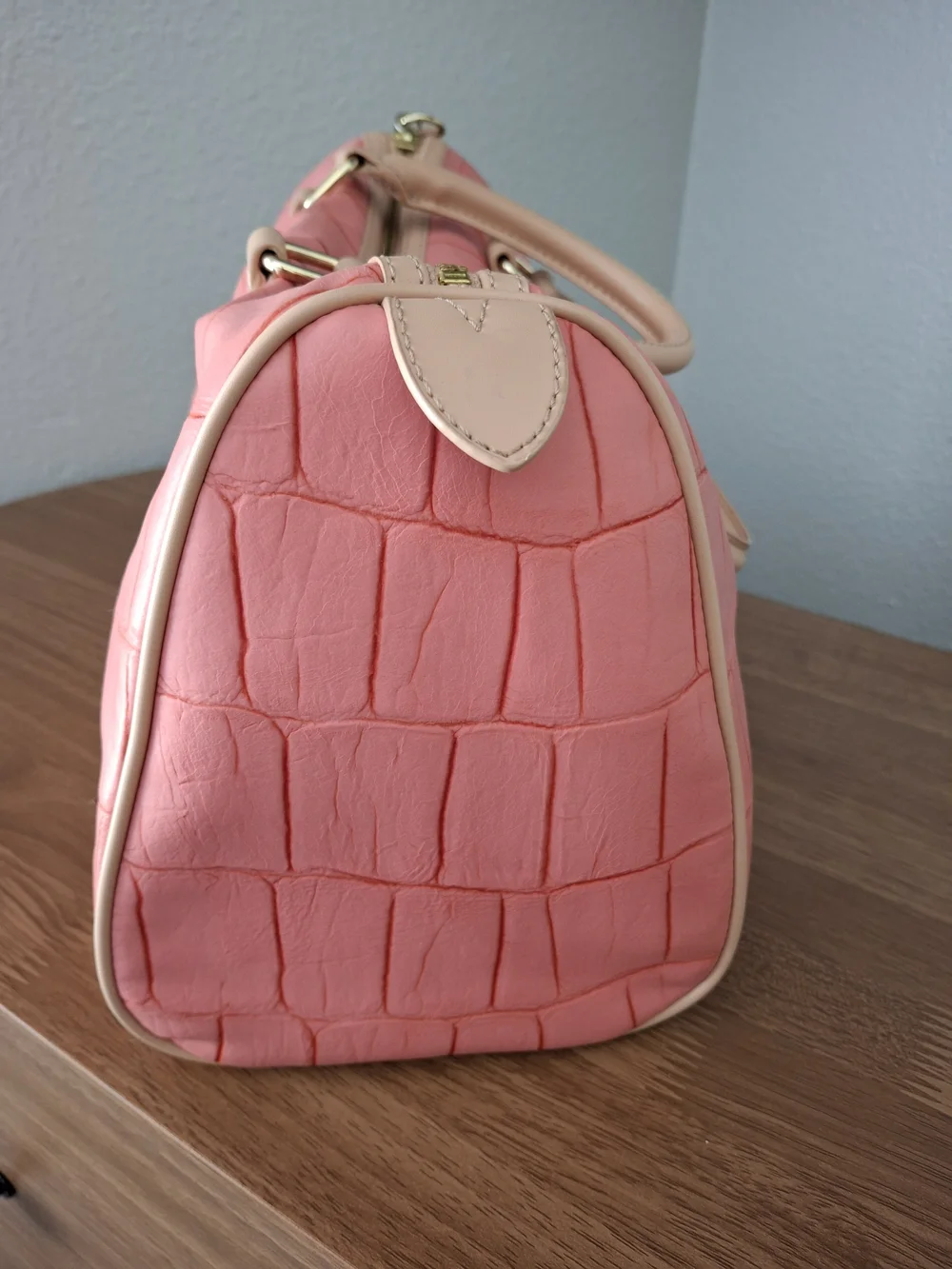 Kate Landry Pink Croc-Embossed Structured Satchel Bag - Picture 3 of 8